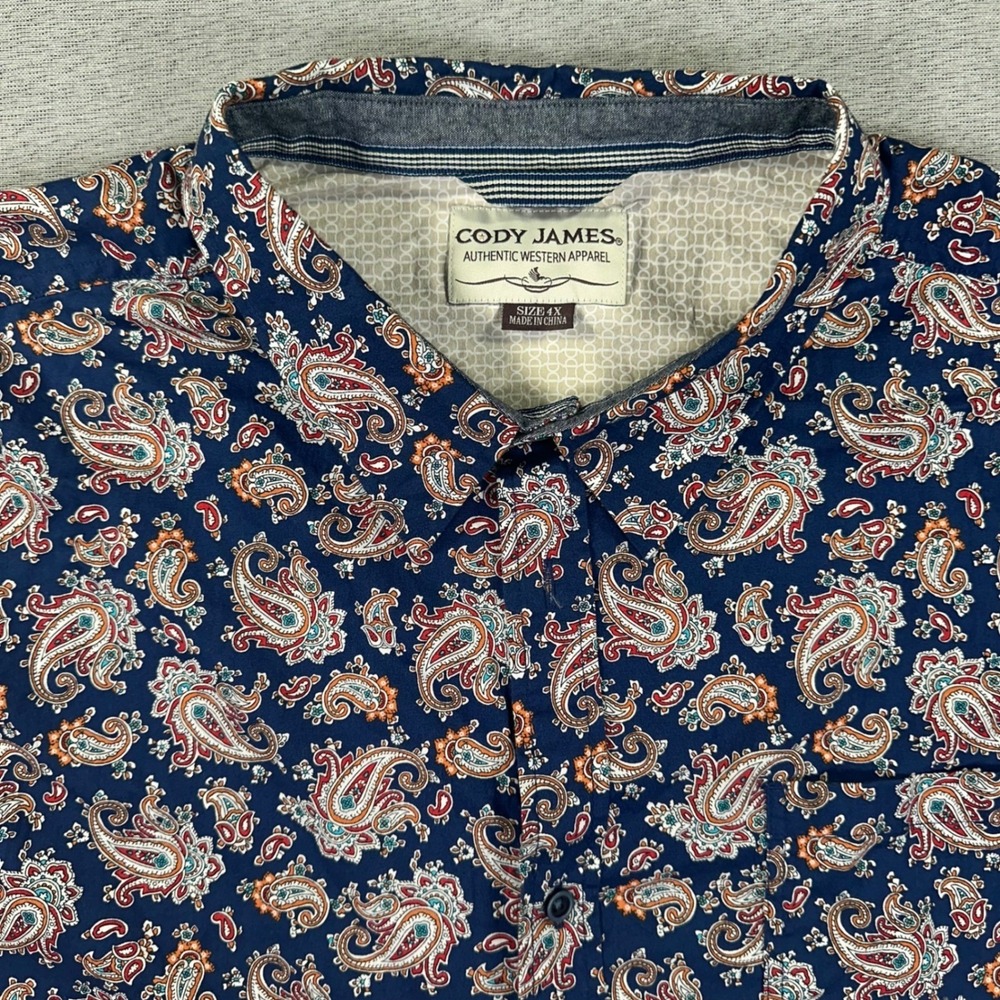 Cody James Western Shirt Mens 4XL Navy Paisley AOP Short Sleeve Button Down